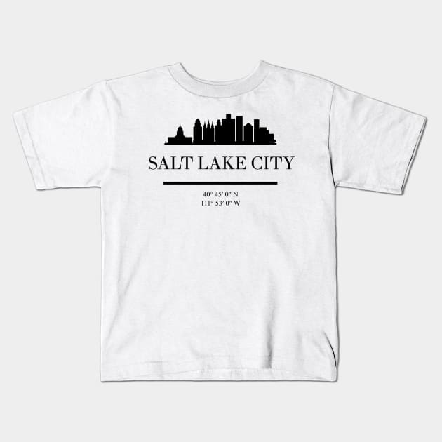 SALT LAKE CITY UTAH BLACK SILHOUETTE SKYLINE ART Kids T-Shirt by deificusArt